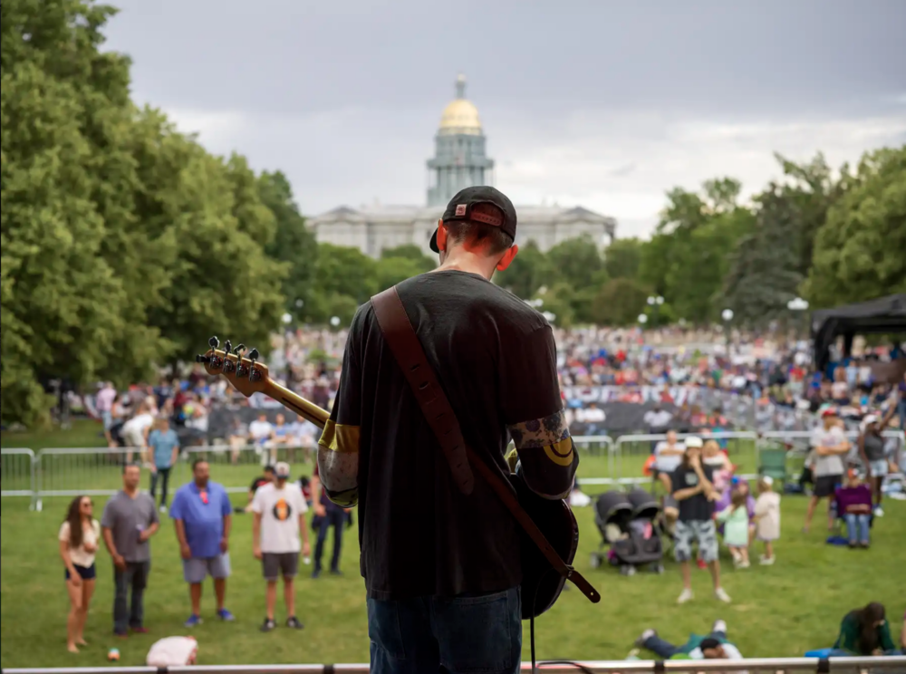 Person playing a guitar