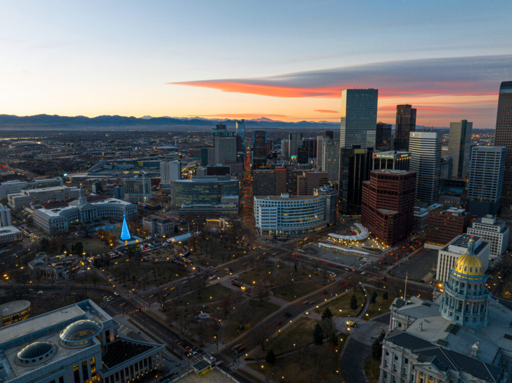 Denver skyline at night